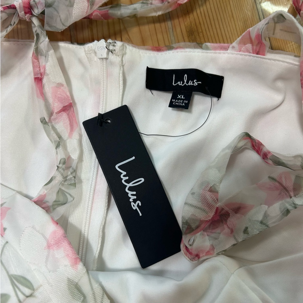 Lulus Endlessly Gorgeous White Floral Burnout Tie-Strap Midi Dress Size XL NWT - Picture 10 of 11
